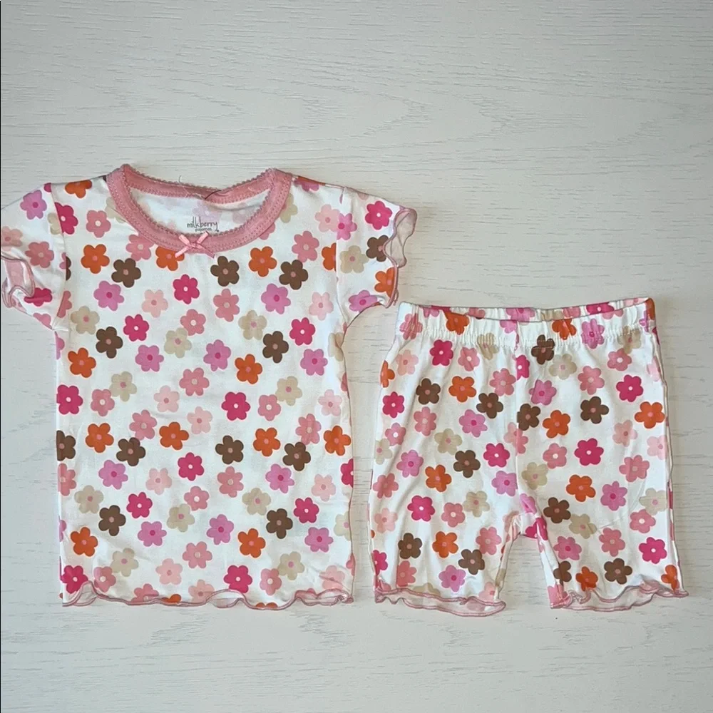 Milkberry Toddler Girl Bamboo Short Pajama Set Pink Retro Floral 3T